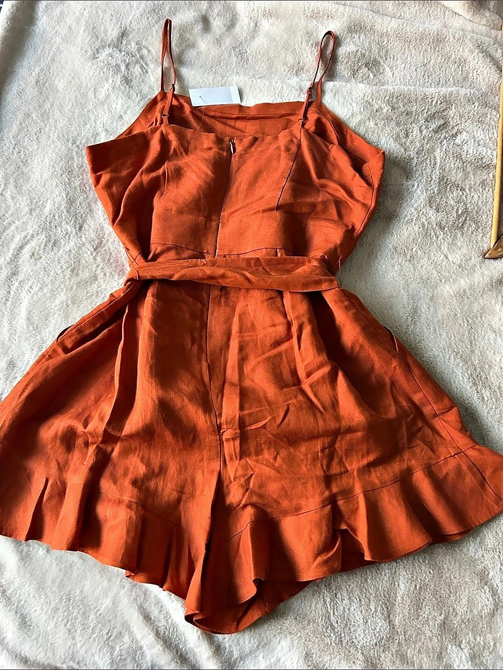 LOFT Linen Blend Belted Romper Mini Dress Orange Size 10